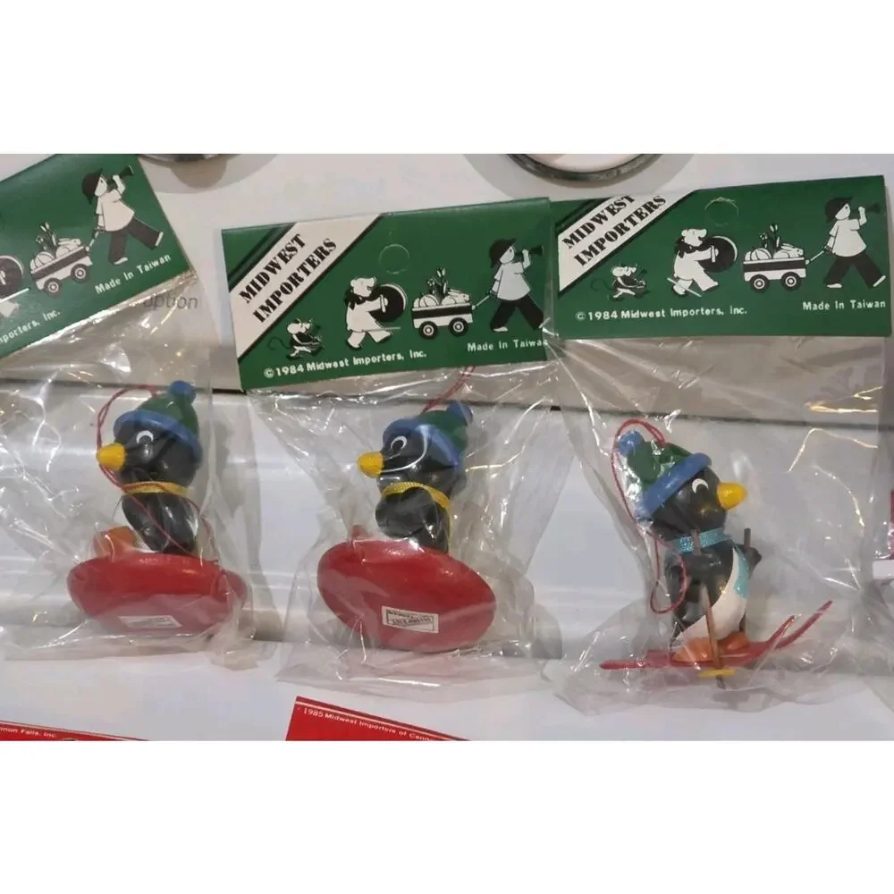 New - Set Of 11 - Vintage 1980's Midwest Importers Wood Penguin Ornaments 2